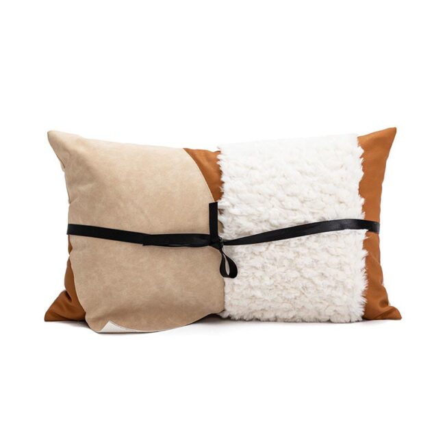 Leather-plush-panelled-lumbar-pillow